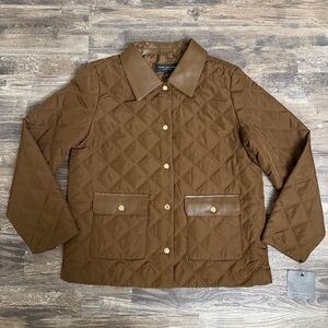 Marc New York Women’s Brown Quilted Lightweight Puffer Jacket Faux Leather Trim